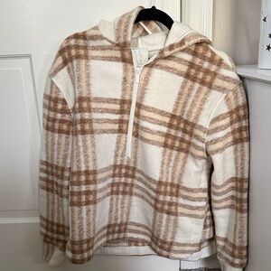 Joie Cream and Brown Plaid Hoodie